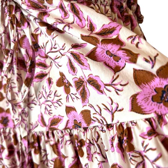 Jason WU Halter Strapless Floral Smocked Midi Dress in Pink Brown Women's Small - Picture 13 of 15